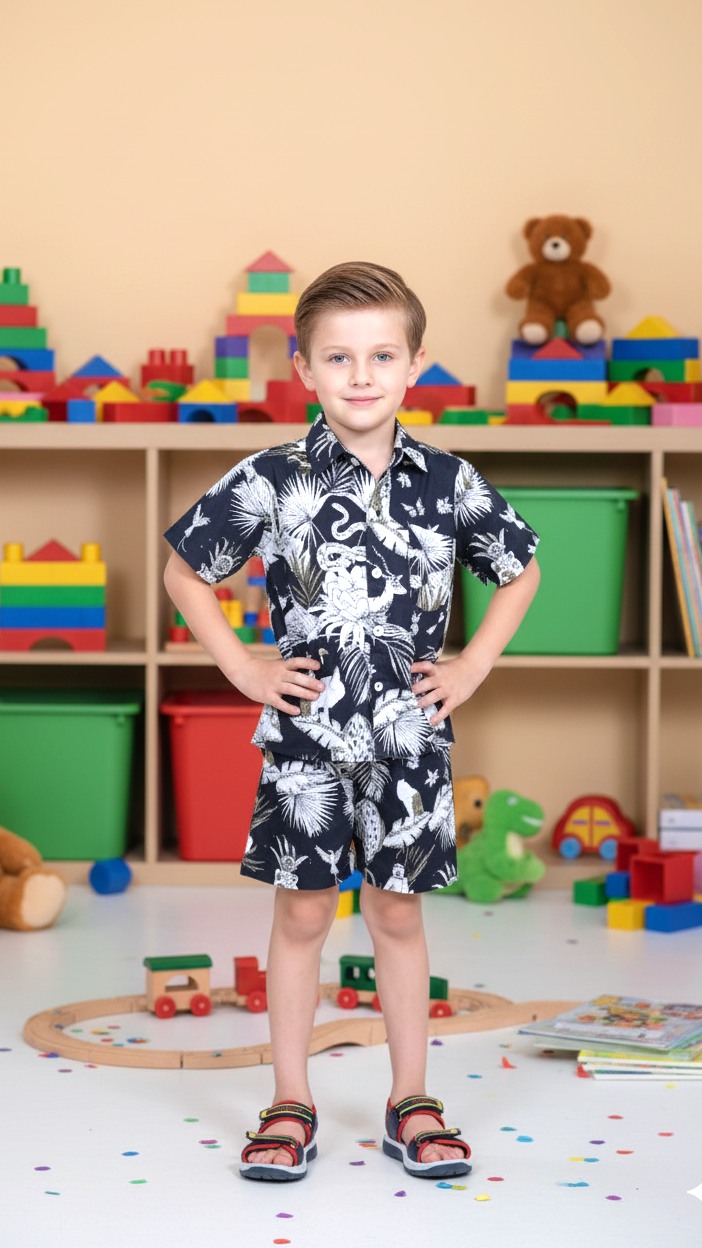 Boys' Black Tropical Co-Ord Set