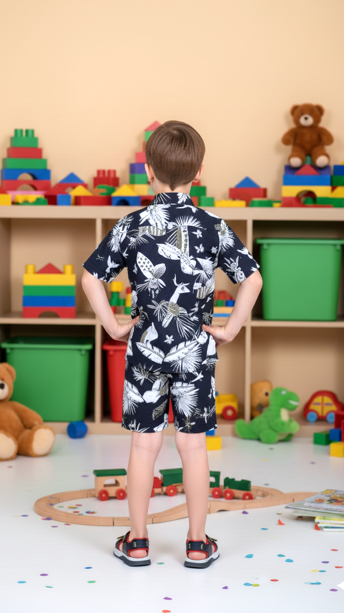 Boys' Black Tropical Co-Ord Set