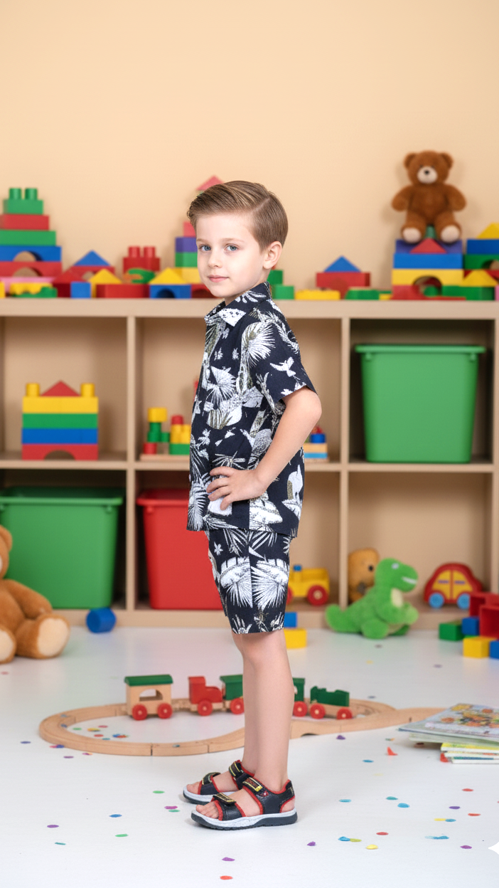 Boys' Black Tropical Co-Ord Set