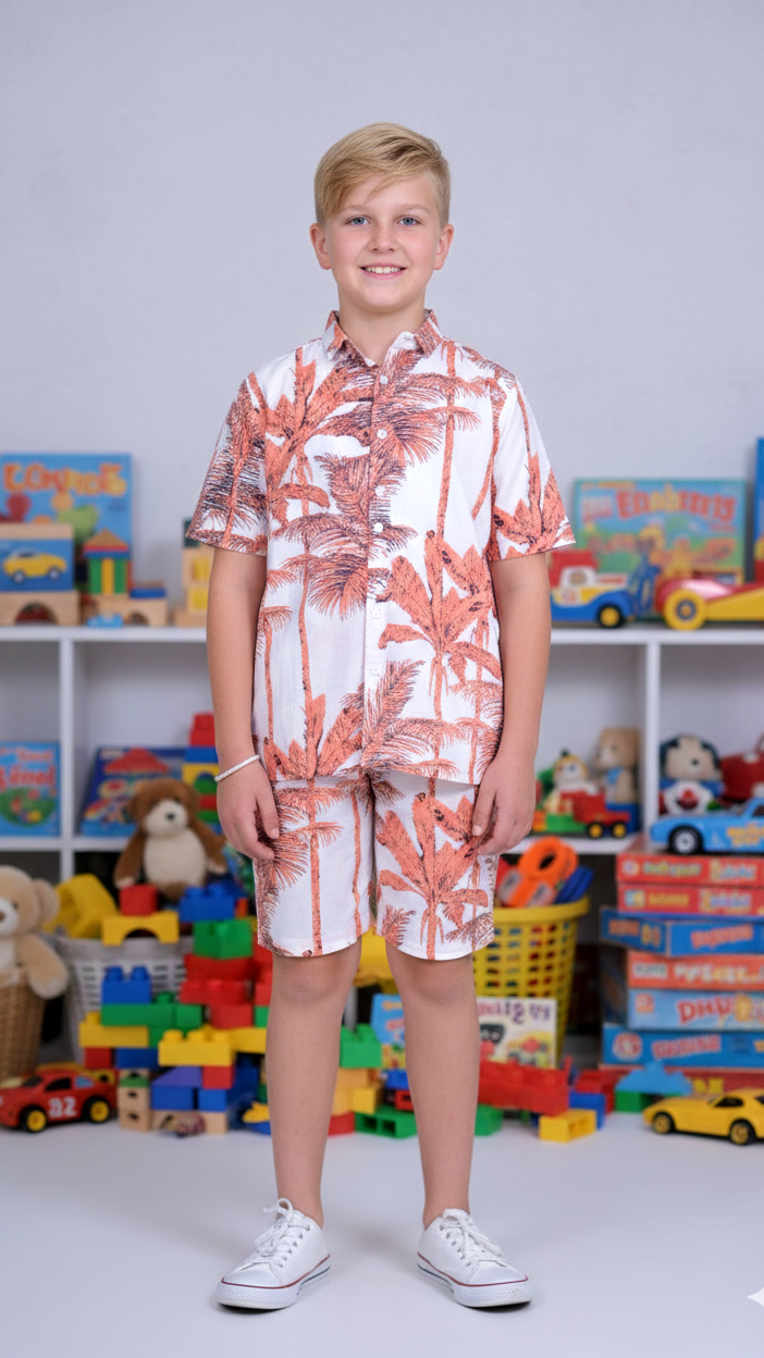 Boys' White & Orange Palm Tree Co-Ord Set