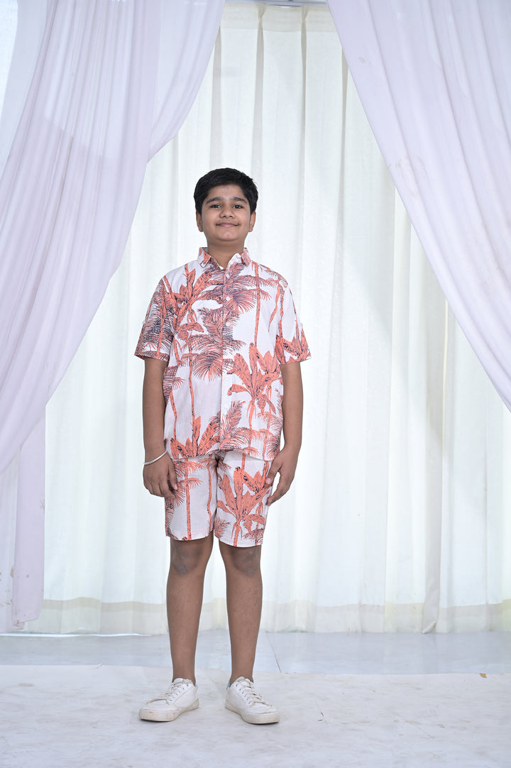 Boys' White & Orange Palm Tree Co-Ord Set