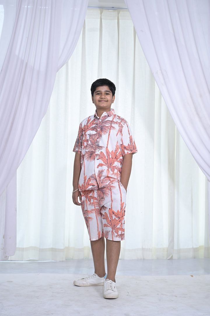 Boys' White & Orange Palm Tree Co-Ord Set