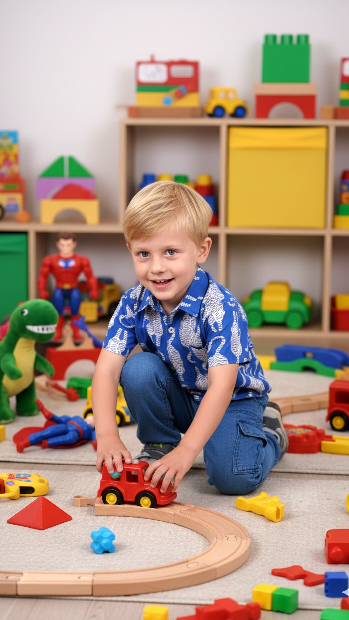 Boys Blue Elephant Print Cotton Shirt