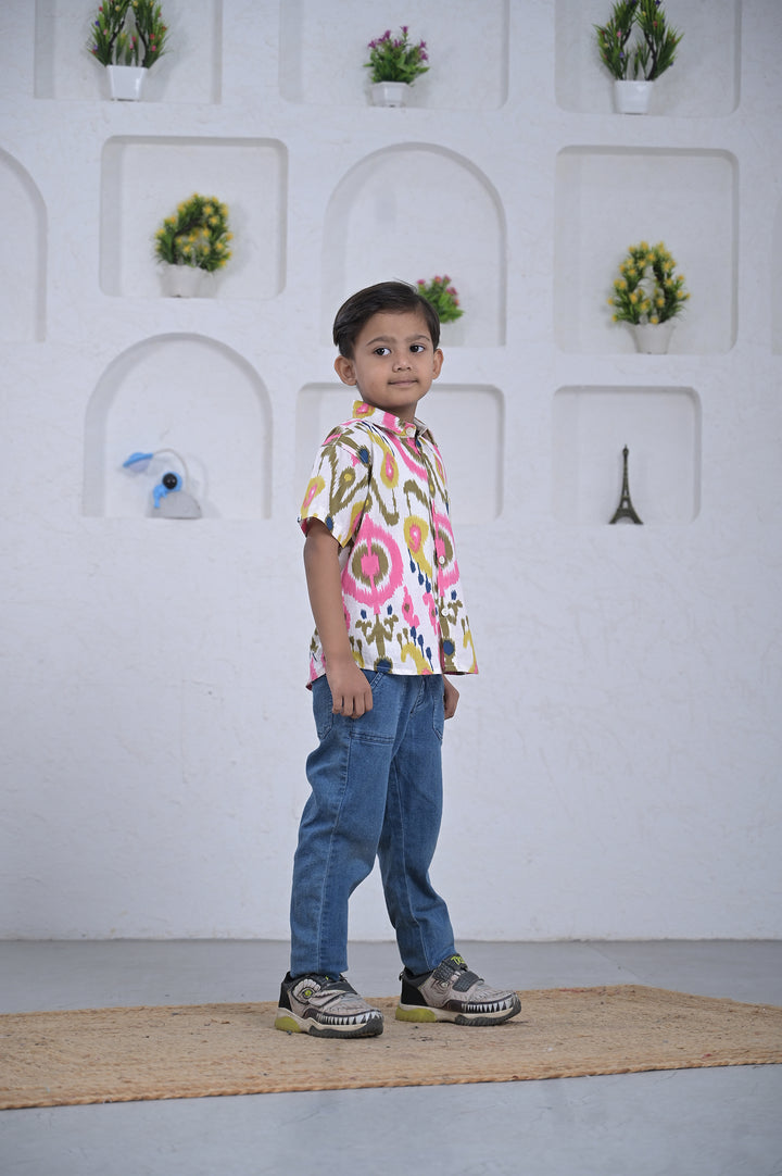 Boys Multicolor Ikat Print Cotton Shirt