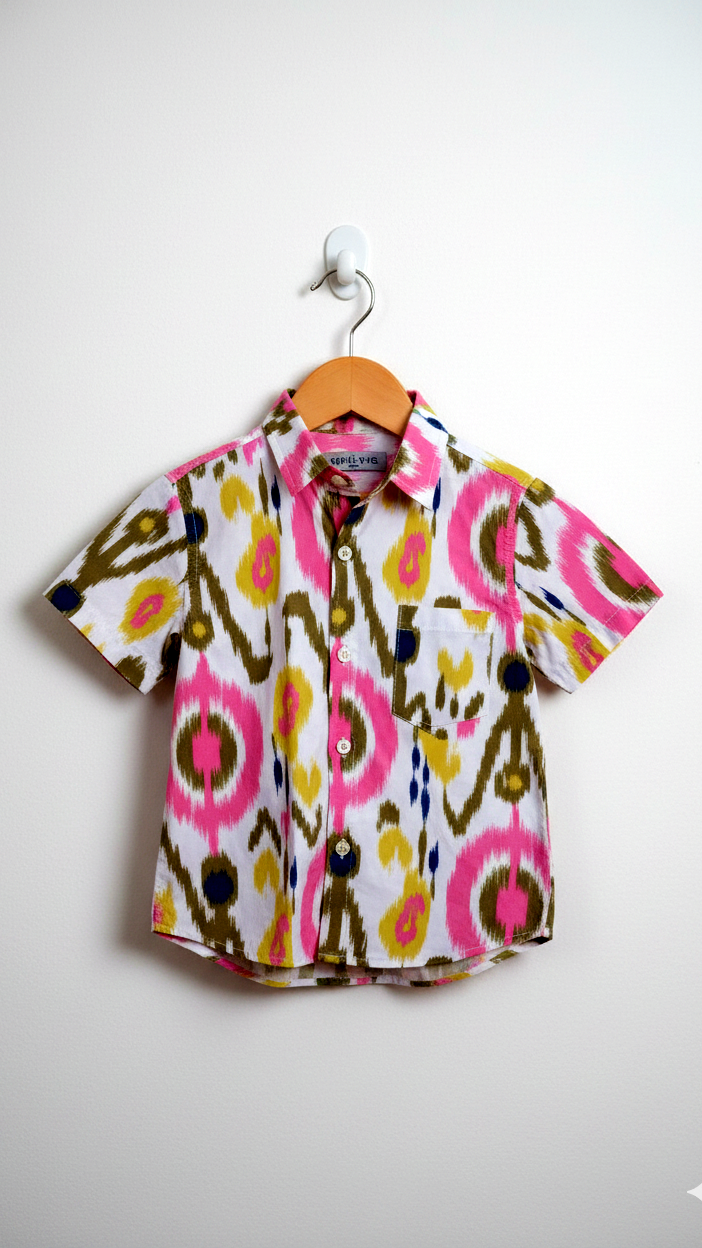 Boys Multicolor Ikat Print Cotton Shirt