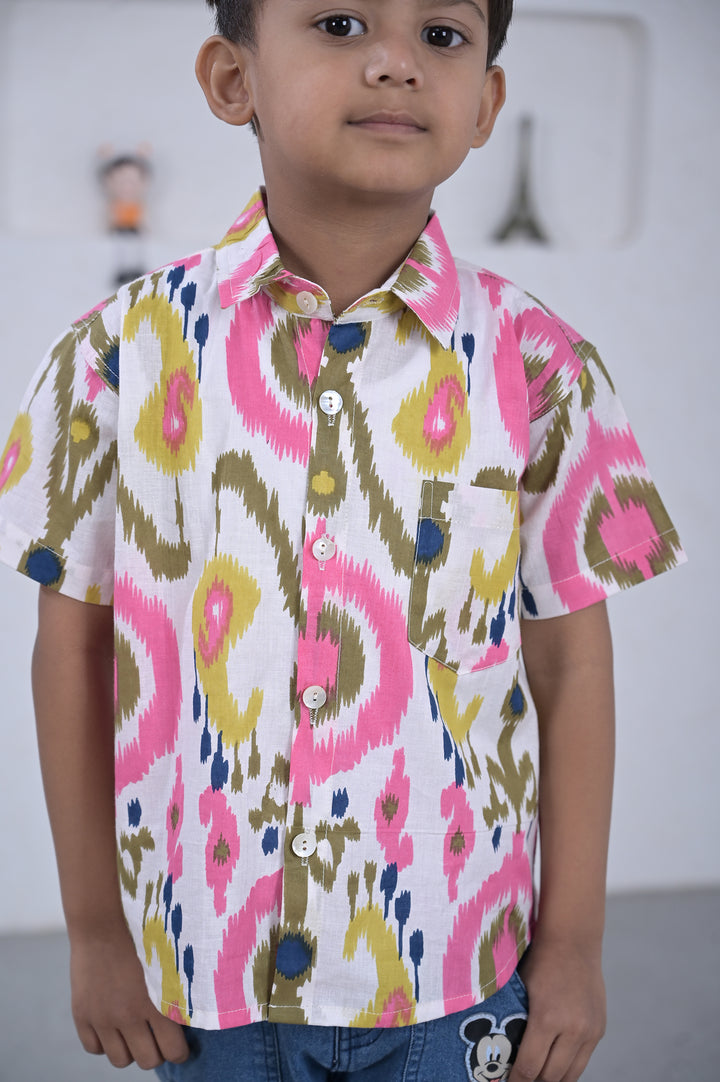 Boys Multicolor Ikat Print Cotton Shirt