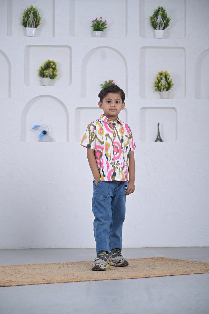 Boys Multicolor Ikat Print Cotton Shirt