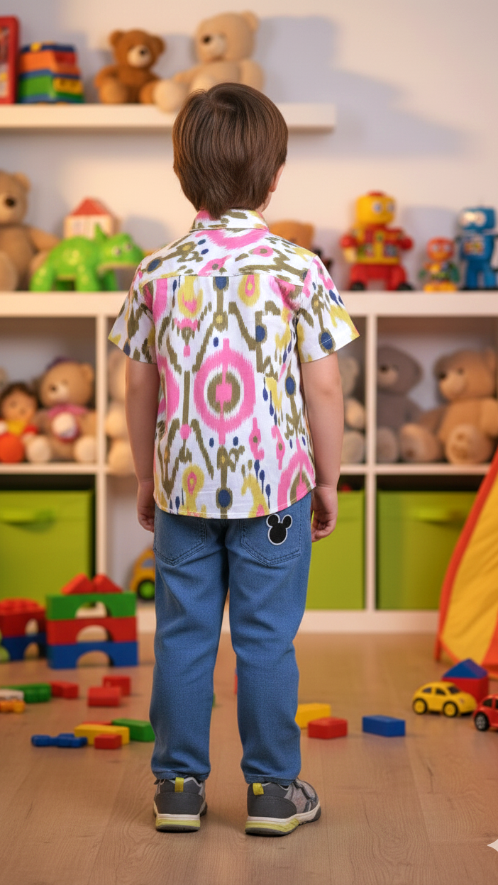 Boys Multicolor Ikat Print Cotton Shirt