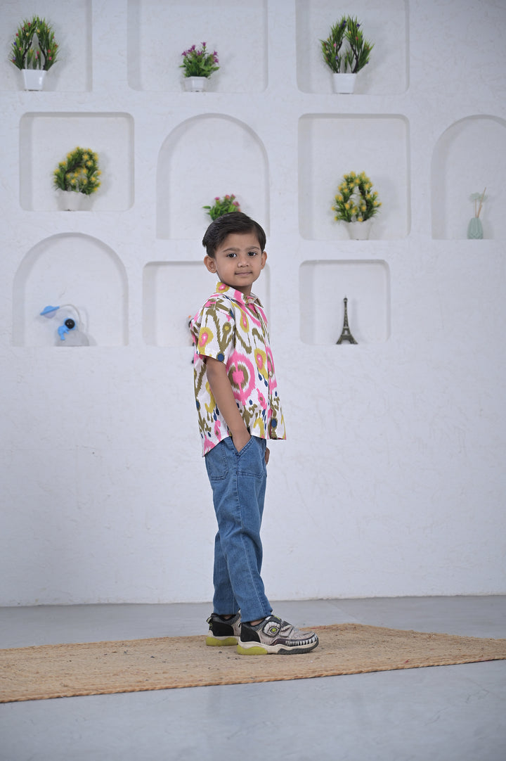 Boys Multicolor Ikat Print Cotton Shirt