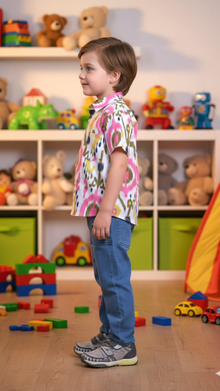 Boys Multicolor Ikat Print Cotton Shirt