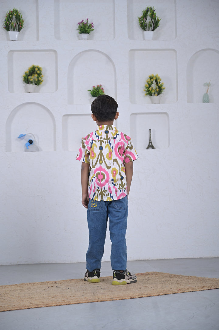 Boys Multicolor Ikat Print Cotton Shirt