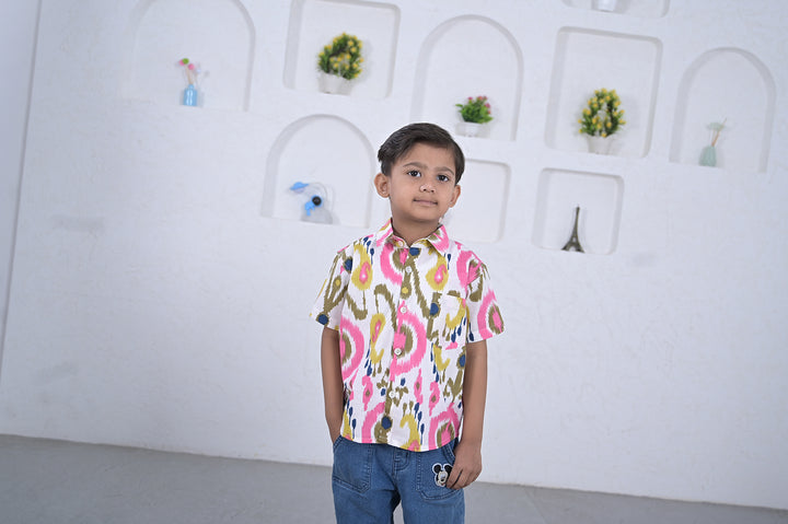 Boys Multicolor Ikat Print Cotton Shirt