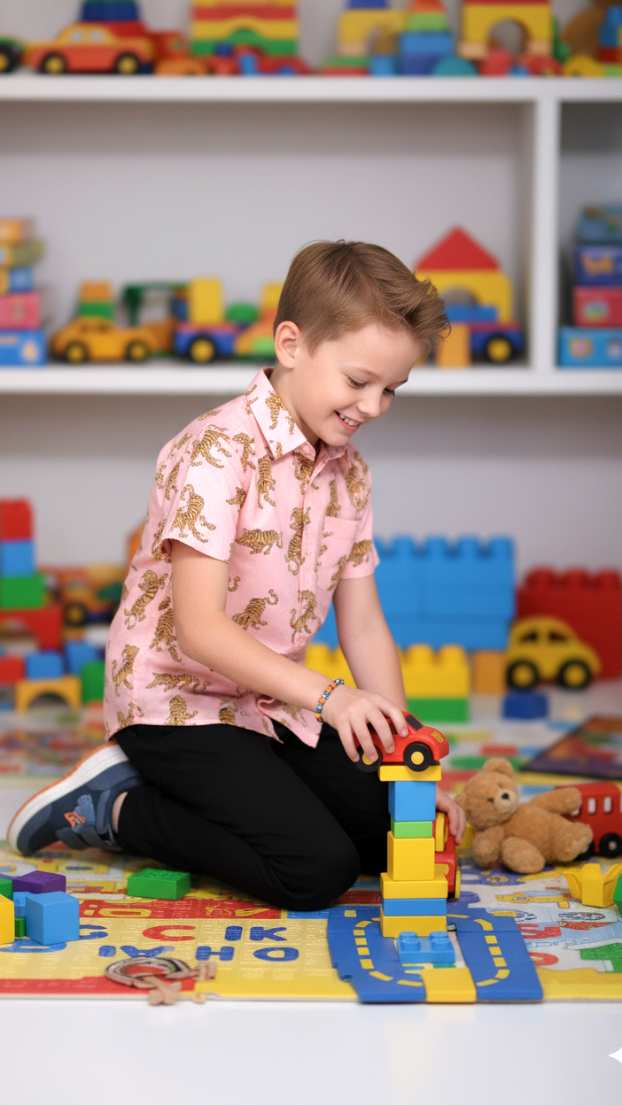 Boys Pink Tiger Print Cotton Shirt
