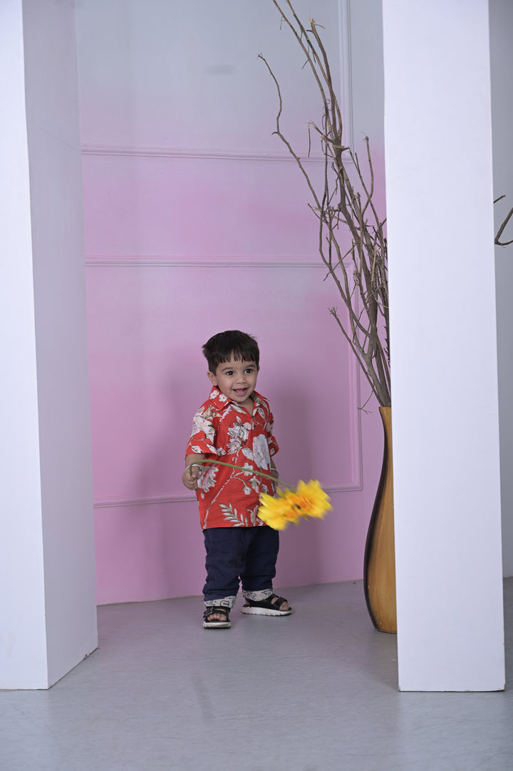 Tropical Orange Palm Boy Shirt