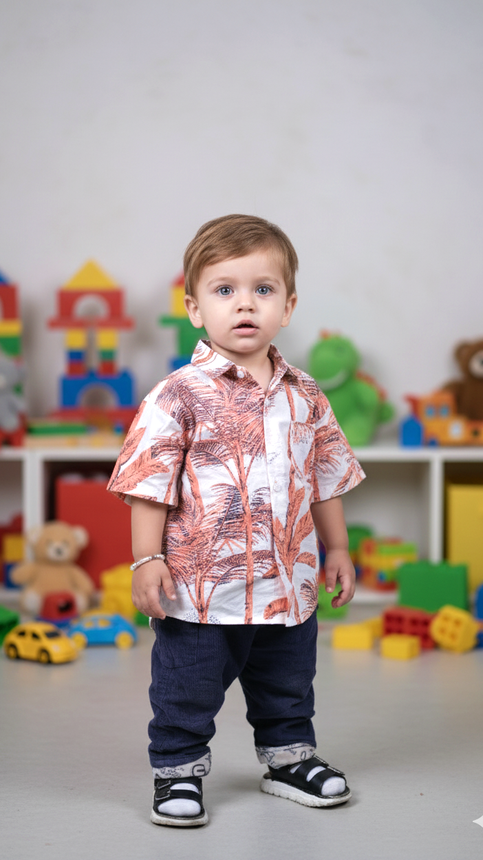Sunset Coral Leaf Boy Shirt