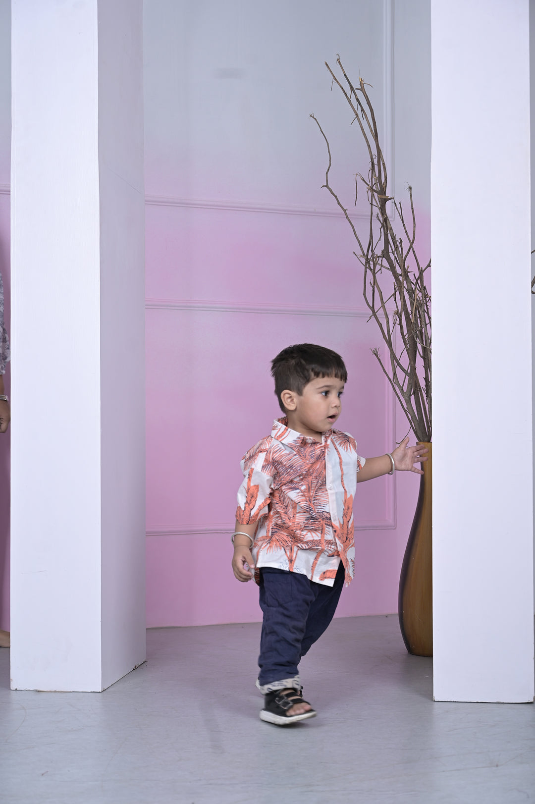 Sunset Coral Leaf Boy Shirt