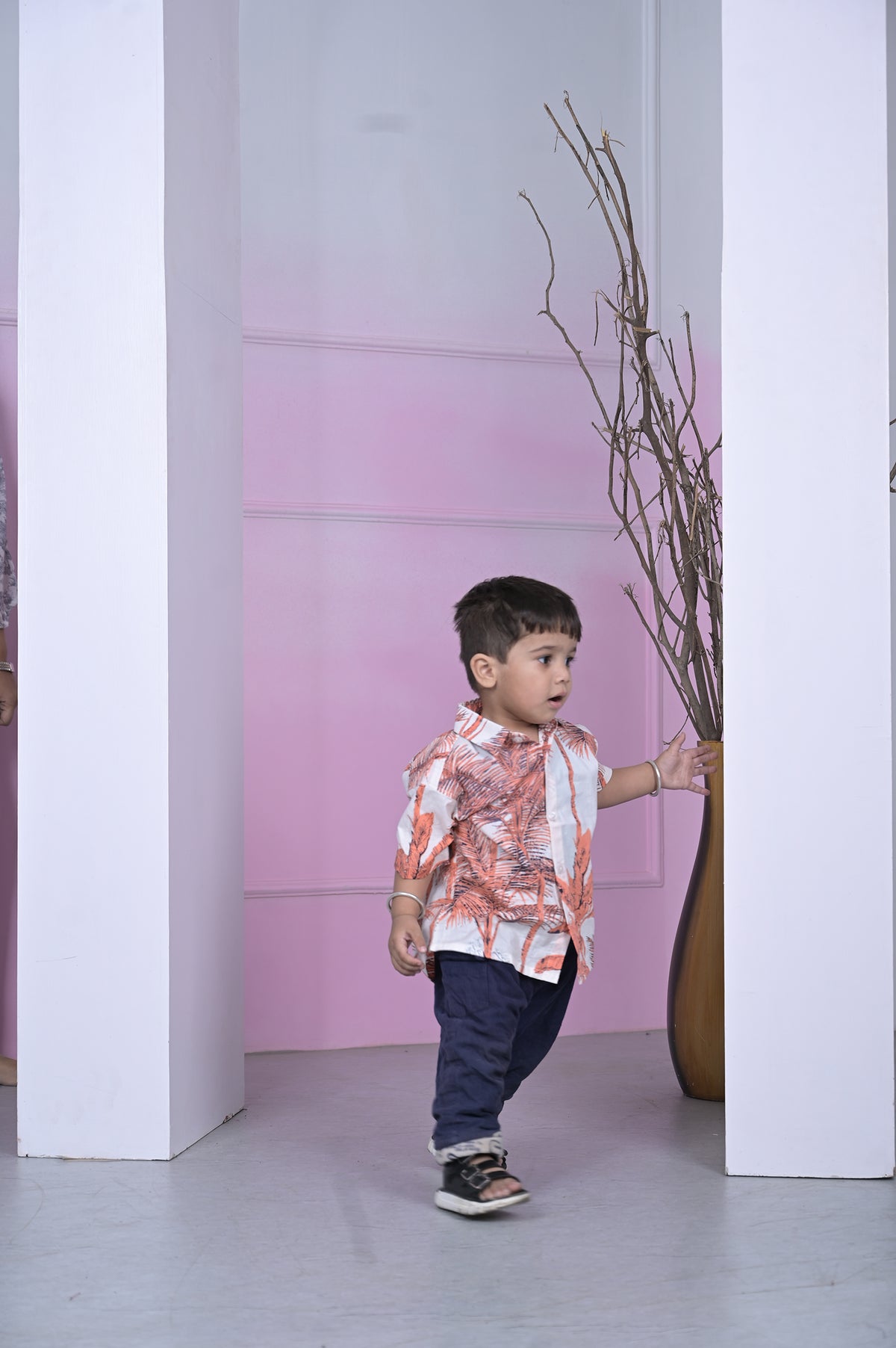 Sunset Coral Leaf Boy Shirt