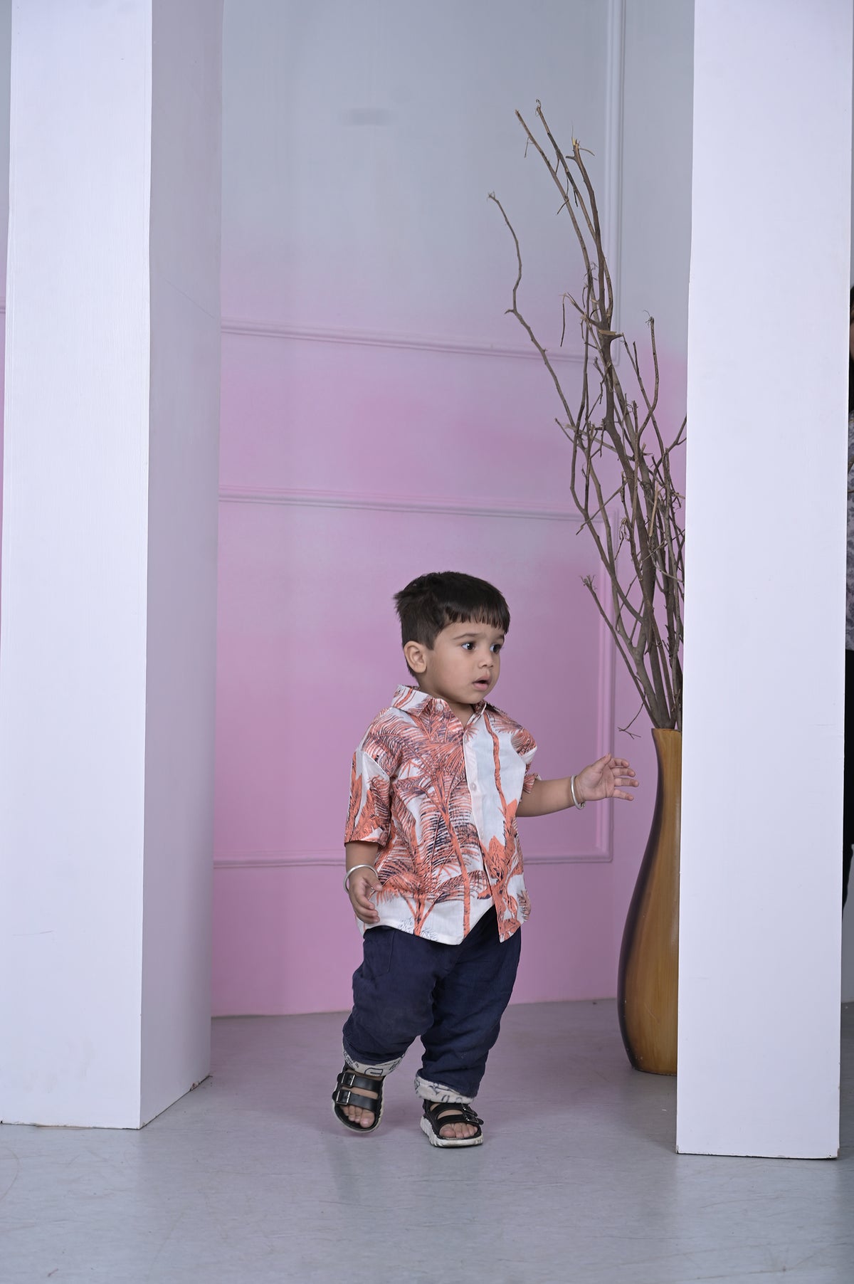 Sunset Coral Leaf Boy Shirt