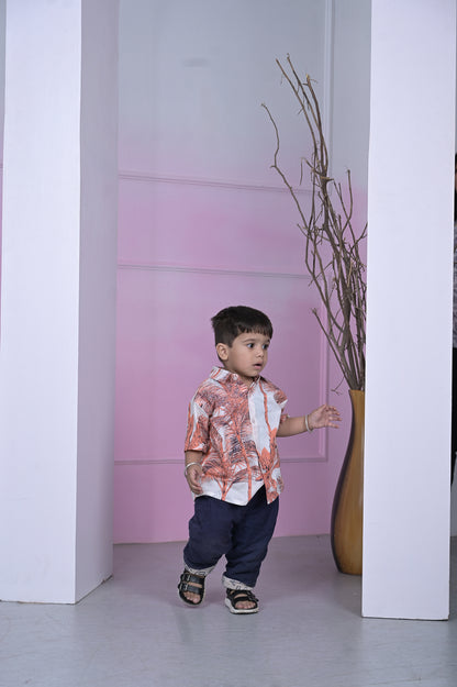 Sunset Coral Leaf Boy Shirt