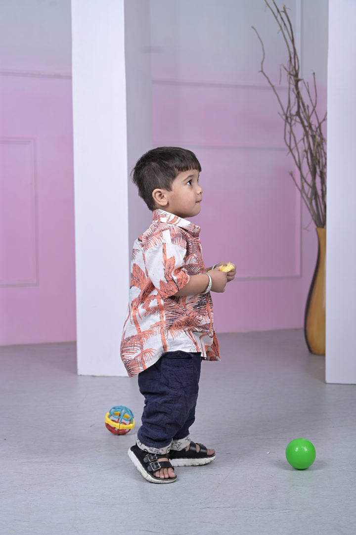 Sunset Coral Leaf Boy Shirt