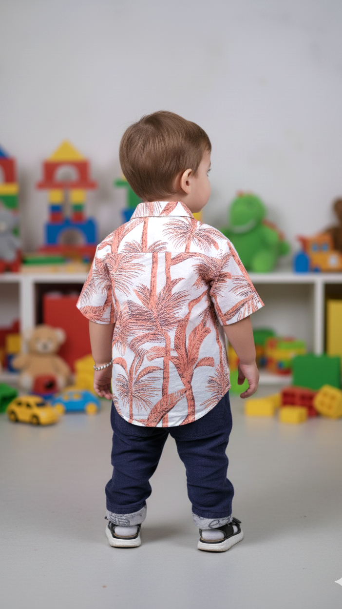 Sunset Coral Leaf Boy Shirt