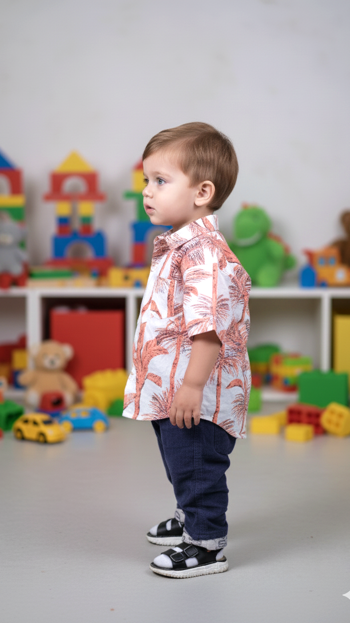 Sunset Coral Leaf Boy Shirt