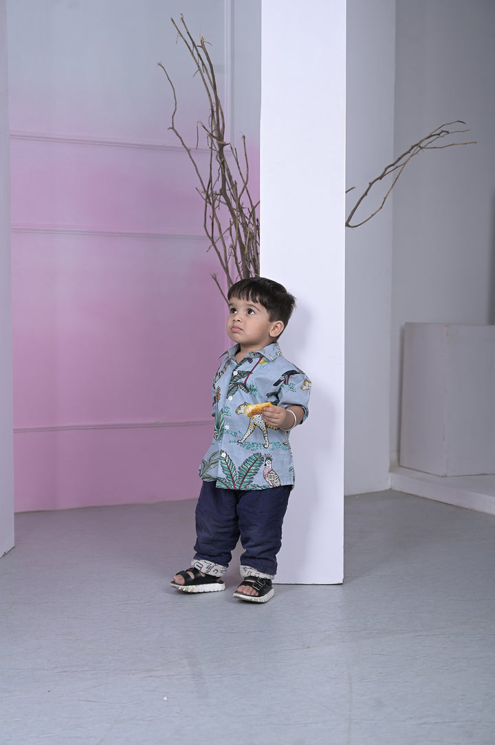 Safari Animal Printed Boy’s Shirt – Sky Blue