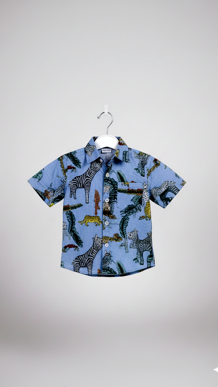 Safari Animal Printed Boy’s Shirt – Sky Blue
