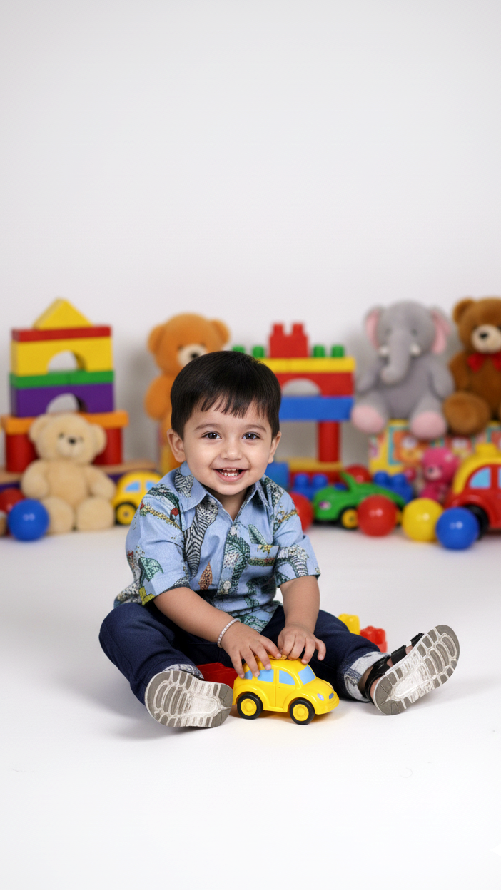 Safari Animal Printed Boy’s Shirt – Sky Blue