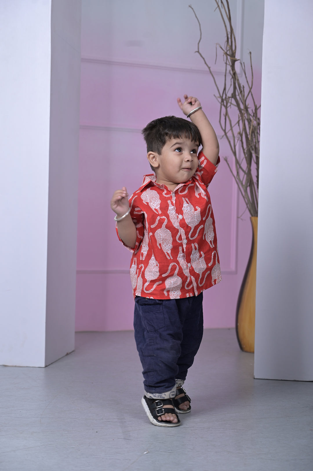 Crimson Cheetah Printed Boy’s Shirt – Red