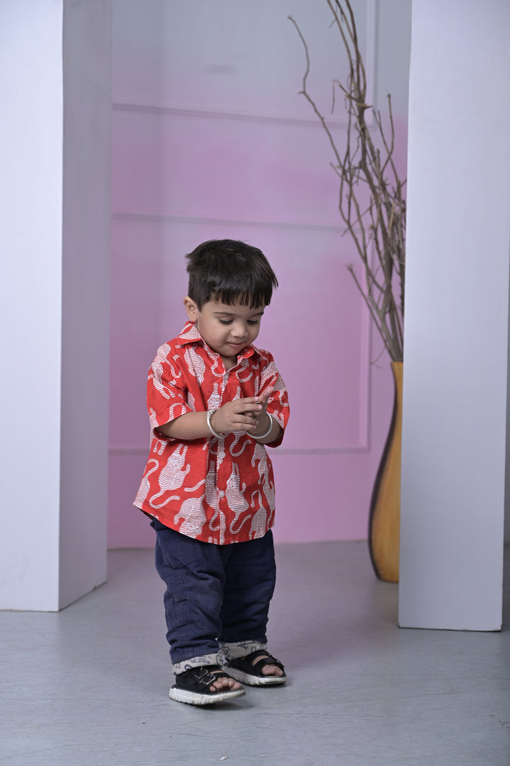 Crimson Cheetah Printed Boy’s Shirt – Red