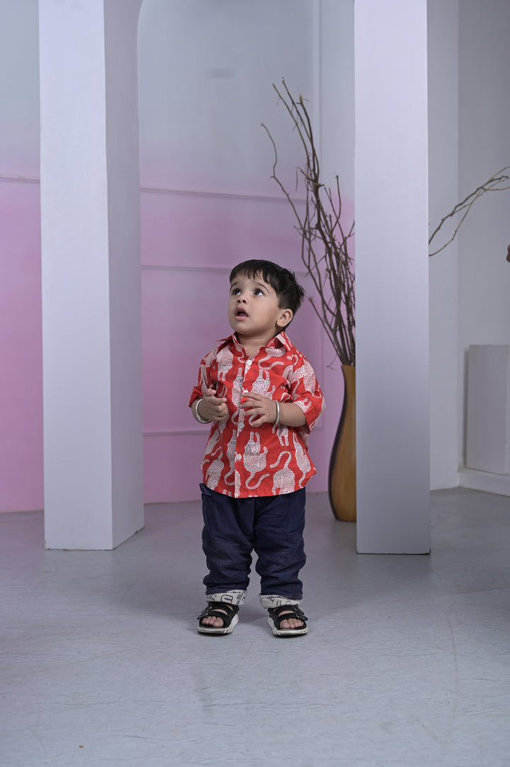 Crimson Cheetah Printed Boy’s Shirt – Red