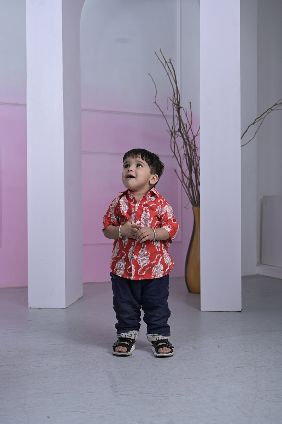 Crimson Cheetah Printed Boy’s Shirt – Red