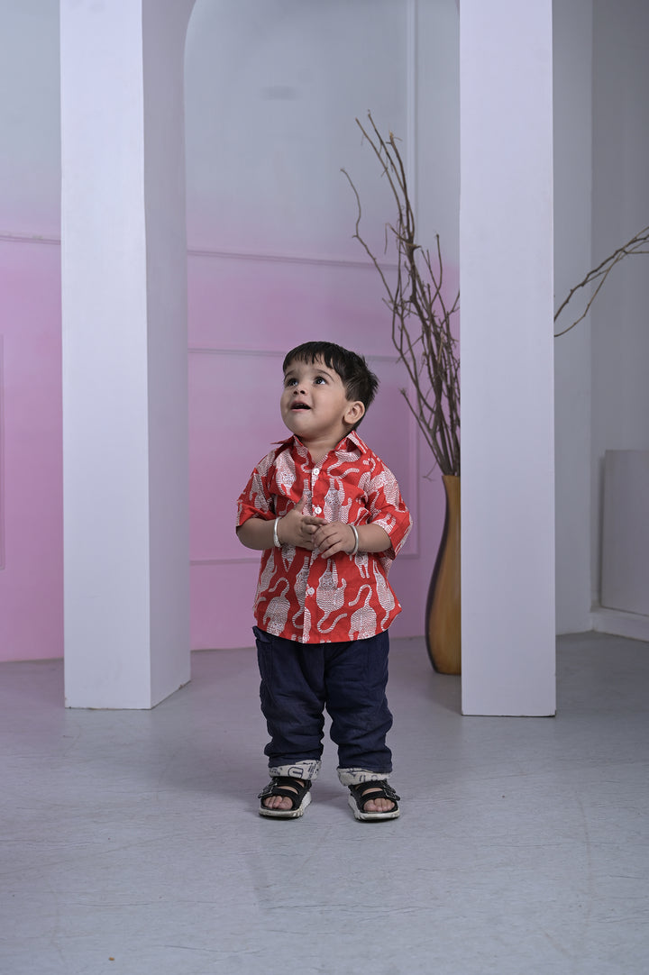 Crimson Cheetah Printed Boy’s Shirt – Red
