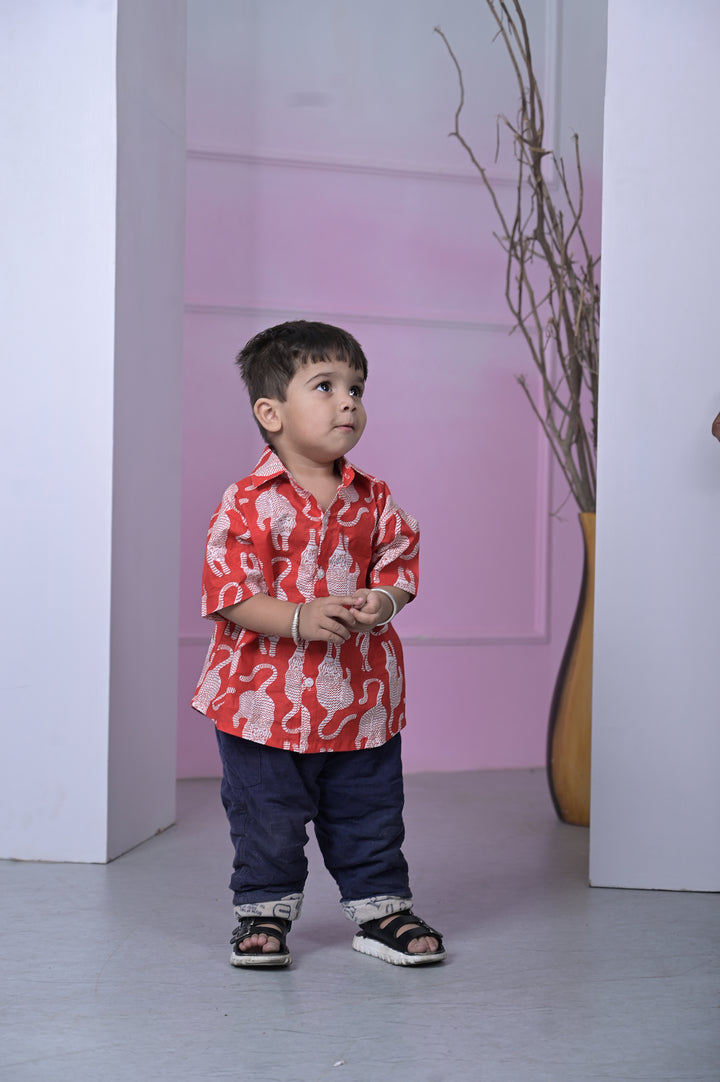 Crimson Cheetah Printed Boy’s Shirt – Red