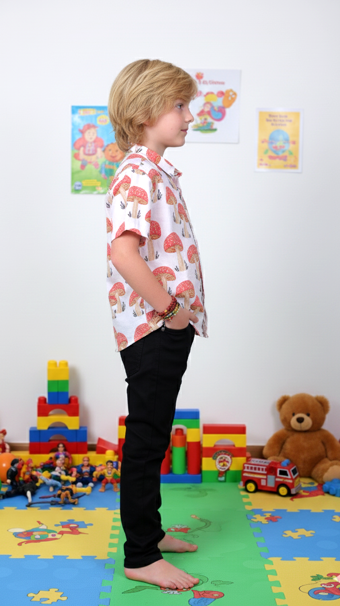 Toadstool Mushroom Print Boy’s Shirt – White