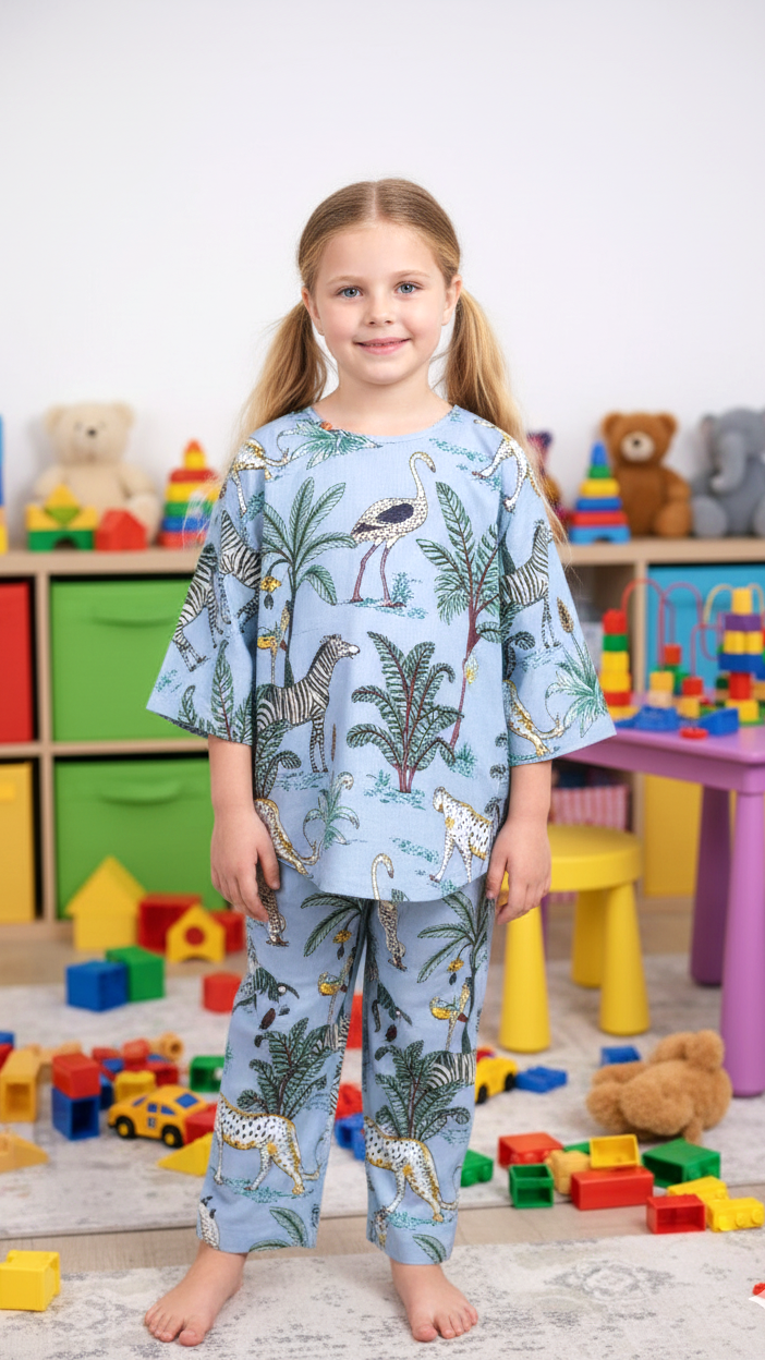 Girls Coord Set – Sky Blue Chikankari Breeze