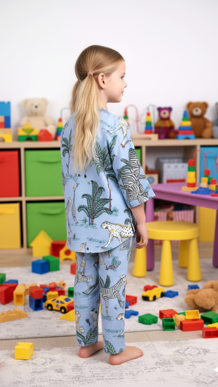 Girls Coord Set – Sky Blue Chikankari Breeze