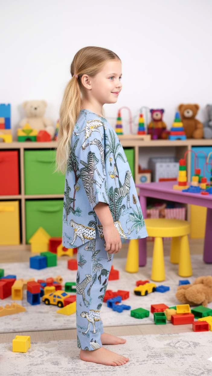 Girls Coord Set – Sky Blue Chikankari Breeze