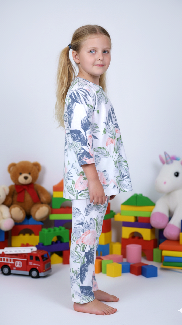 Girls Coord Set – Powder Blue Floral Dreams