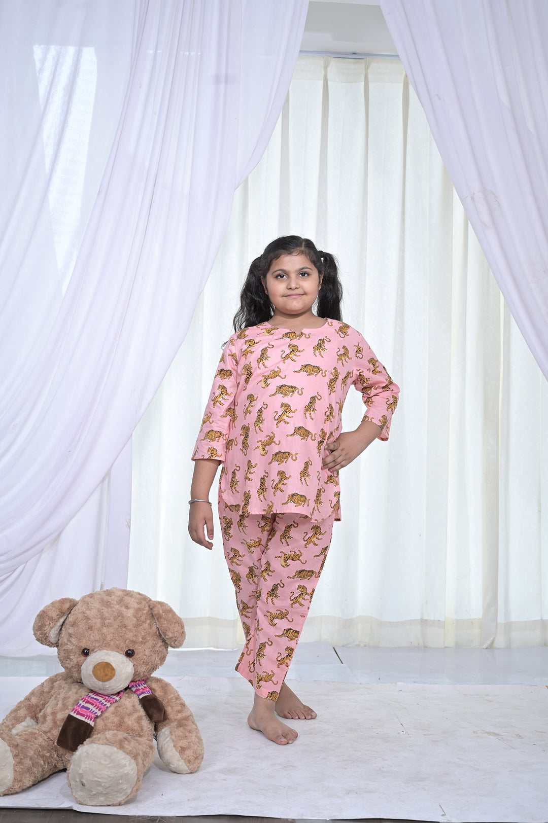 Girls Tiger Pink Printed Coord Set