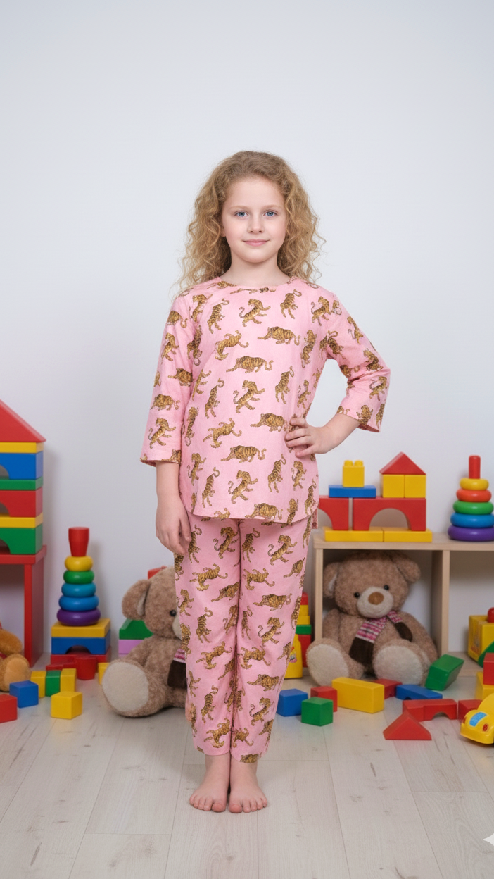 Girls Tiger Pink Printed Coord Set