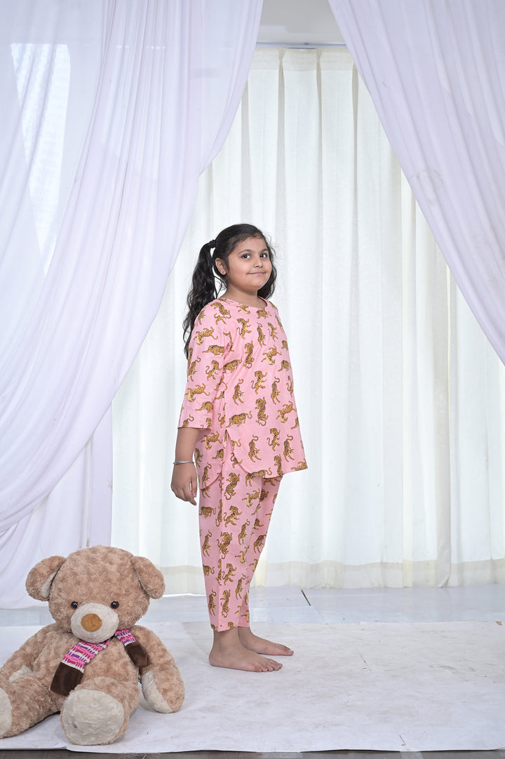 Girls Tiger Pink Printed Coord Set