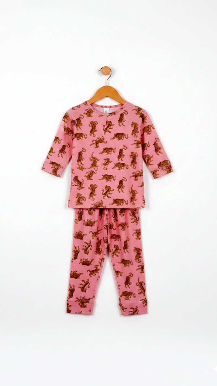 Girls Tiger Pink Printed Coord Set