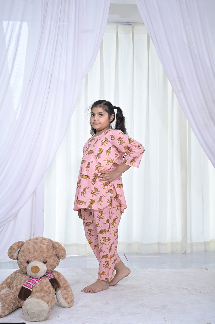 Girls Tiger Pink Printed Coord Set