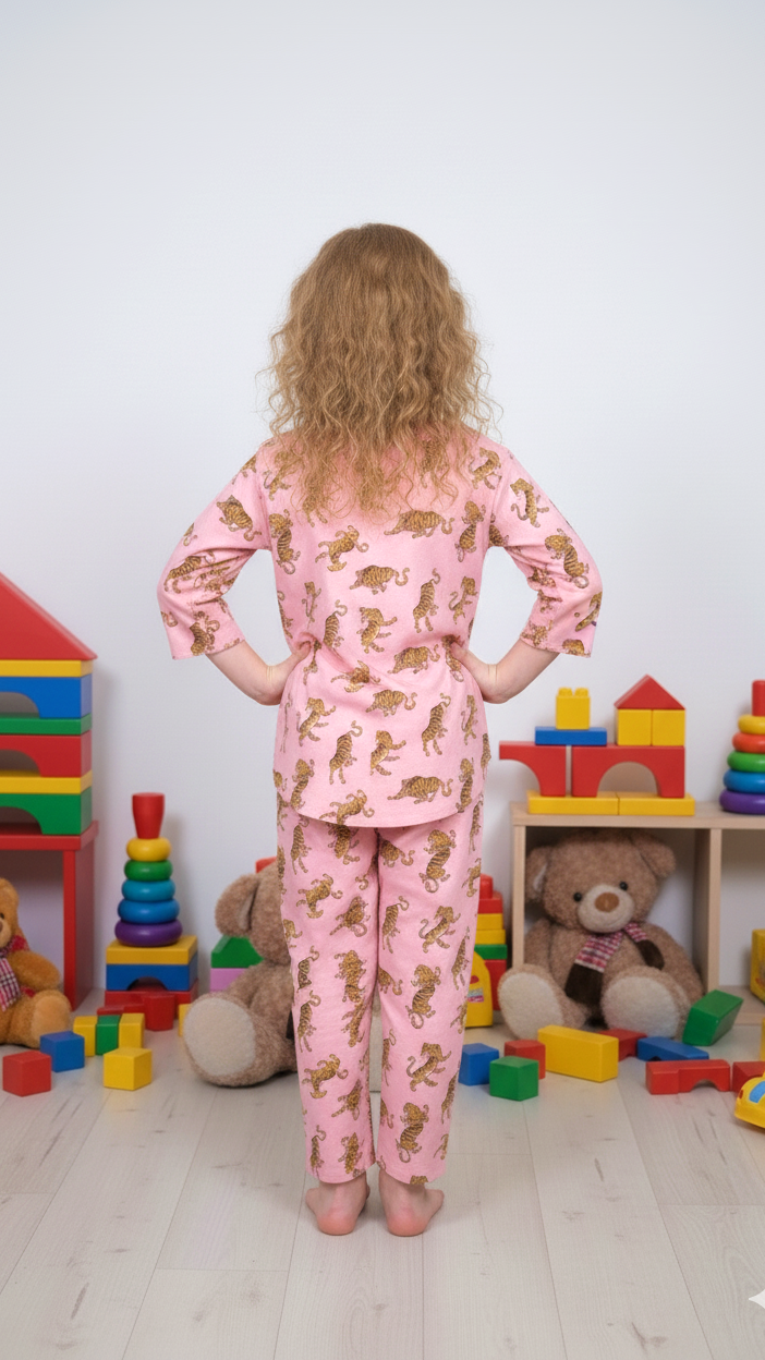 Girls Tiger Pink Printed Coord Set