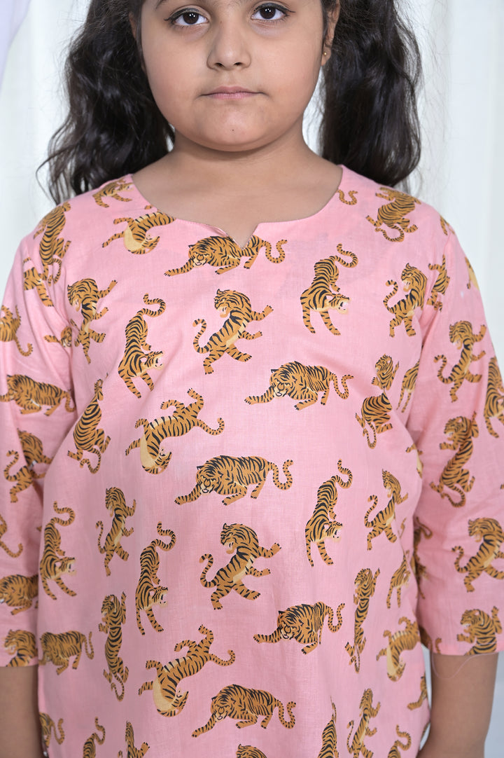 Girls Tiger Pink Printed Coord Set