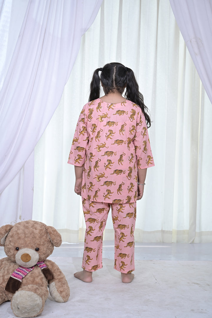 Girls Tiger Pink Printed Coord Set