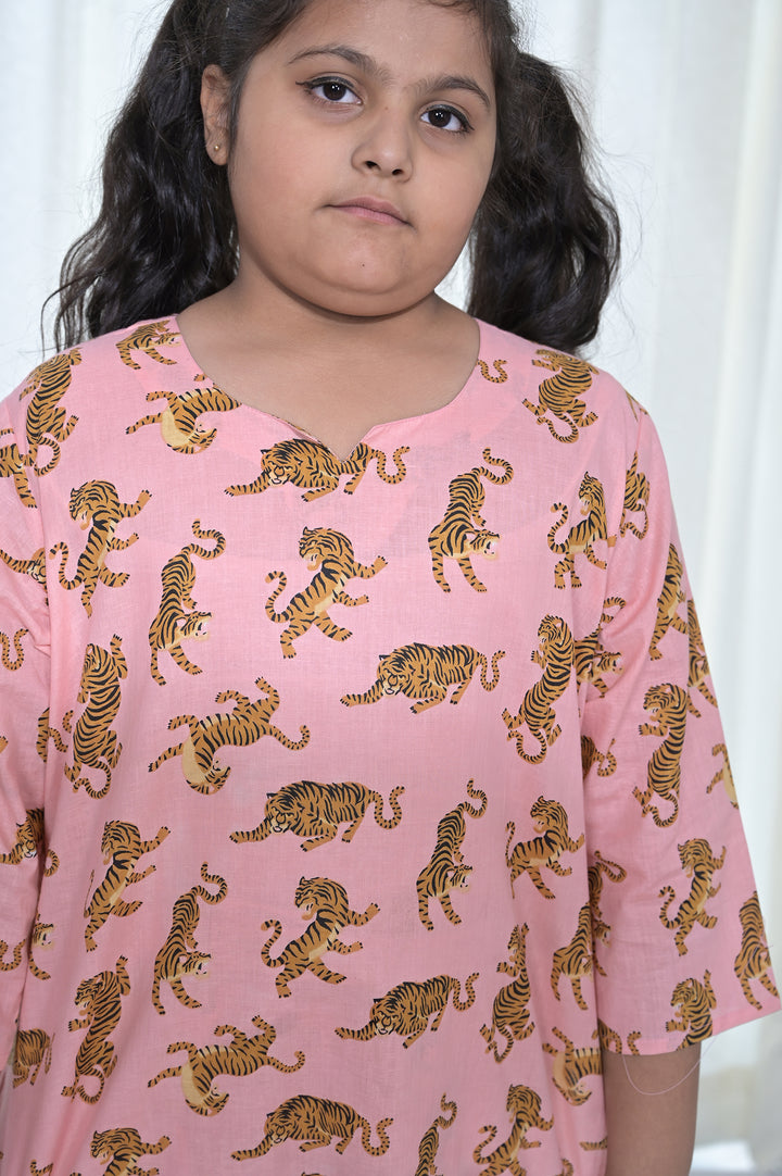 Girls Tiger Pink Printed Coord Set