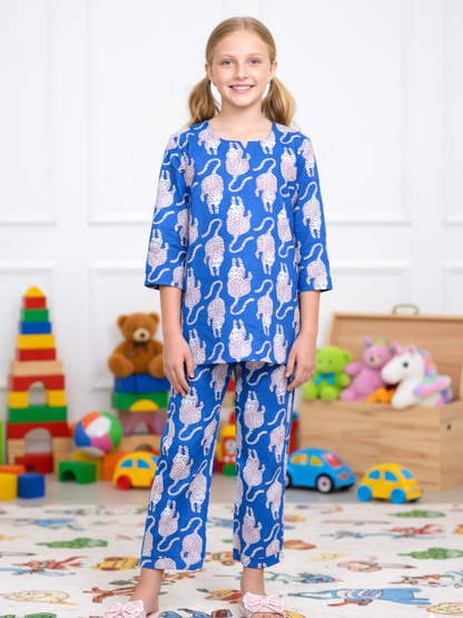 Blue Cat Print Girls Cord Set